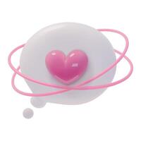 3D text bubble with pink heart. Love symbol. Realistic illustration. 3D rendering icon vector