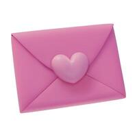 3D Pink Envelope with Heart. Romantic concept. Realistic illustration. 3D rendering icon vector
