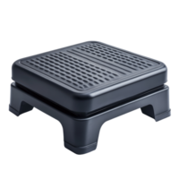 Sturdy black footrest with textured surface designed for comfort and support isolated on transparent background, png