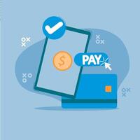 payment via mobile phone, banking online payment icon concept. pay button on smartphone transactions with atm card. mobile phone by clicking the pay button. illustration. vector