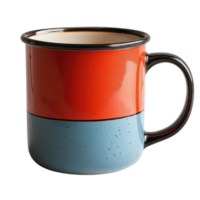 Colorful ceramic mug with a glossy finish and contrasting sections isolated on transparent background, png
