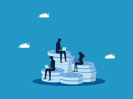 team business people sitting on stacks of coins vector