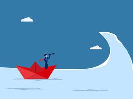 Vision, Businessman looking at telescope on sea waves vector