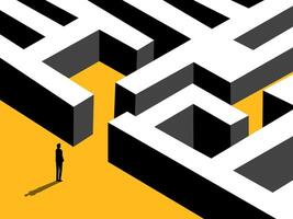 Challenge the Problem, Businessman Standing Looking at Maze Entrance vector