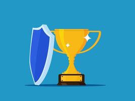 a trophy and shield on a blue background vector