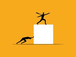 Businessman trying to push a square object with his boss vector