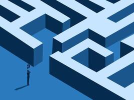 Businessman thinks of solving a maze problem. vector