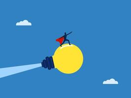Knowledge Leader, hero Businessman Leading Light Bulb Rocket vector