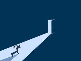Finding a way out or opportunity, the businessman runs to the open door vector