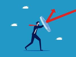 businessman holding a coin and running up an arrow vector