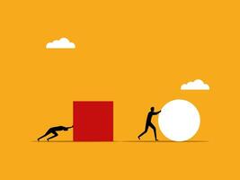Advantage, better strategy, businessman pushing round objects easier than square objects vector
