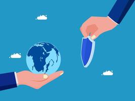 two hands holding a knife and a globe vector