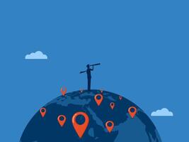Expand branches and expand new branches, businessman sees new pins vector