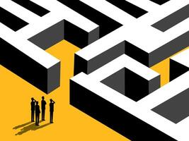 Challenge the Problem, team Businessman Standing Looking at Maze Entrance vector