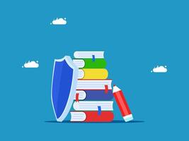 stack of books with a shield and a pencil vector