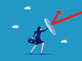 busineswosman holding a coin and running up an arrow vector