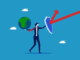 man holding globe and arrow vector