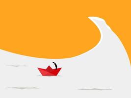 Brave, Challenging Problems, Businessman on a Paper Boat in the Big Waves vector