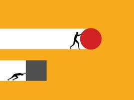 Compare easy and difficult strategies, businessman pushing round and square objects vector