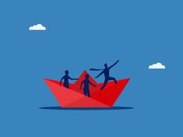 Leader, Challenge, Business Team on Paper Boat Leading Forward vector