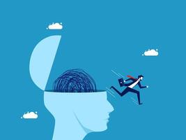 running away from a brain with a handprint on it vector