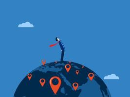 Looking far, Expand new branches, businessmen pin red around the world vector