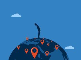 Expand new branches, businessmen pin red around the world vector
