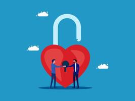 two people shaking hands with a heart shaped lock vector