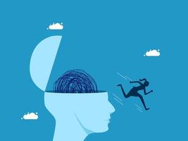 a man running away from a brain with a fingerprint on it vector
