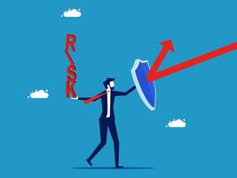 businessman holding a shield and arrow pointing to risk concept vector