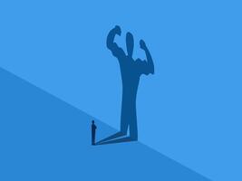 Strength , Inspirational , Businessman Thinking of Special Powers Projecting the Shadow of a Bodybuilder vector