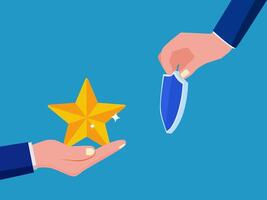 two hands holding a star and a knife vector