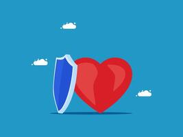 heart and shield icon on blue background vector