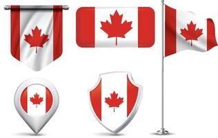 A set of 5 different designs of the Canada flag in various shapes vector