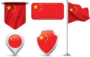 A set of 5 different designs of the People's Republic of China flag in various shapes vector