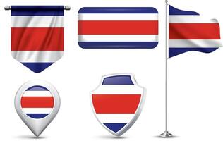 A set of 5 different designs of the Costa Rica flag in various shapes vector