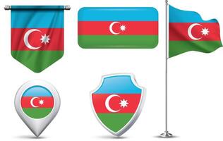 A set of 5 different designs of the Azerbaijan flag in various shapes vector