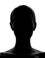 dramatic 2d black silhouette of a woman with soft rim lighting, mysterious female portrait with hidden facial features and dark shadows, artistic low key lighting on isolated background png