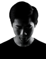 2d black silhouette of a man with head down, sad and emotional posture, expressing sorrow and introspection, faceless figure in deep thought, conceptual design on isolated background png