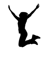 2d negro silueta de un persona saltando arriba con brazos elevado alto, energético movimienot, celebracion y alegría concepto, expresivo cuerpo idioma, dinámica acción, , en aislado antecedentes png
