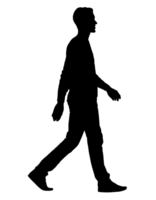 2d Preto silhueta do uma pessoa casualmente andando, lado perfil, dinâmico postura, sem rosto humano figura para movimento e movimento Projeto em isolado fundo png
