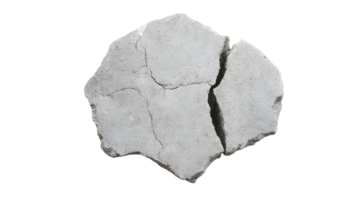 top view of cracked concrete fragment with deep fissures, broken cement slab, damaged construction material, structural weakness and decay on isolated background png