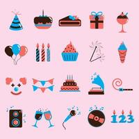 Collection of Illustrations of Party Equipment and Birthdays with Flat Design Style vector