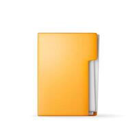 3D business folder full of papers isolated on white. Render yellow folder for correspondence, file for paper documents. Open folder icon, archive case or ring binder vector