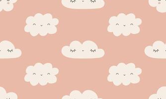 Bohemian Baby Pattern. Childish simple clouds on a pink background. Cute clouds for nursesy vector