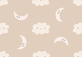Bohemian baby pattern. Hand Drawn Cute Moon and cloud, simple illustration. Naive boho Moon and Cloud. Scandinavian nursery print design vector