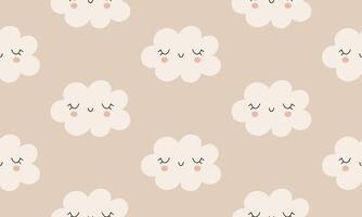 Bohemian Baby Pattern. Childish simple clouds on a beige background. Cute clouds for nursesy vector