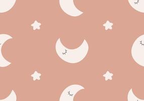 Bohemian baby pattern. Hand Drawn Cute Moons and starts, simple illustration. Naive boho Moon. Scandinavian nursery print design vector