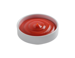isometric 3d tomato ketchup swirl in white round dish, fresh red sauce dollop, glossy texture, realistic food element, on isolated background png