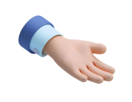 isometric 3d cartoon hand with blue sleeve, open palm gesture, friendly and welcoming design, modern minimalistic style, perfect for ui ux design, emoji, icon, on isolated background png